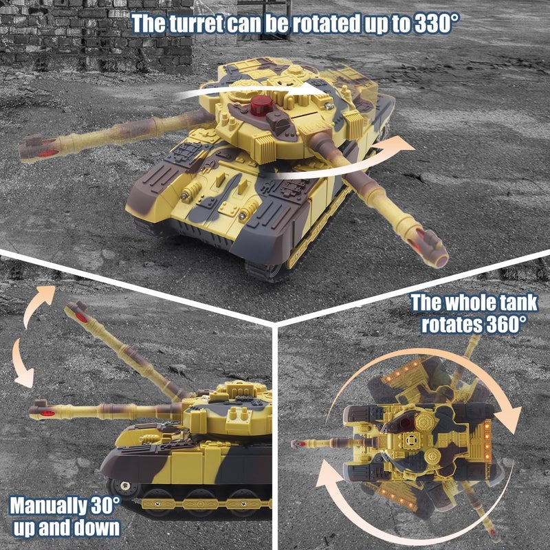 Hitish RC Tank That Infrared Shoots - 2.4Ghz Remote Control Battle Army Tank Toys with 360°Rotating Turret Auto Demo Sound Effects Lights - Military Vehicles Model Gift for Kids Adults Boys Age 6-8 9-12 - Image 4